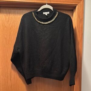 H&M Black Crew Neck Sweater with Metallic Embellishments